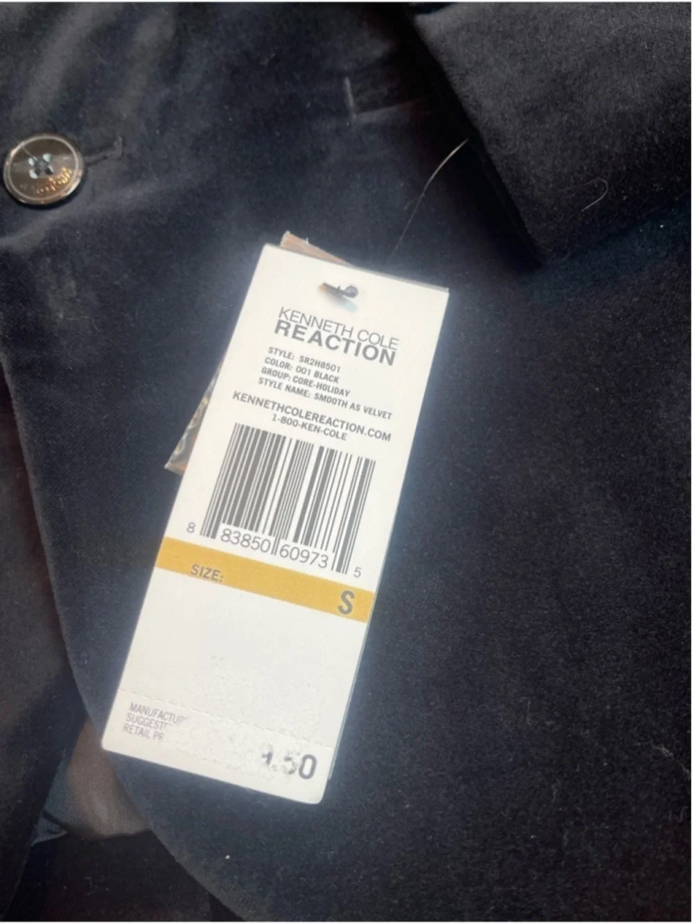 NWT Kenneth Cole Reaction Black Velvet Blazer Jacket Mens Small Smooth As Velvet
